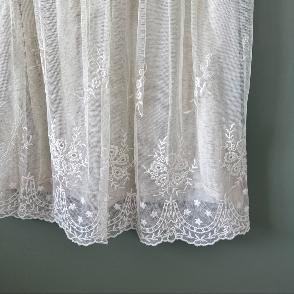 Sundance Ivory Off White Sleeveless Pleated Mesh Embroidered Lace Dress 4 - Picture 6 of 11